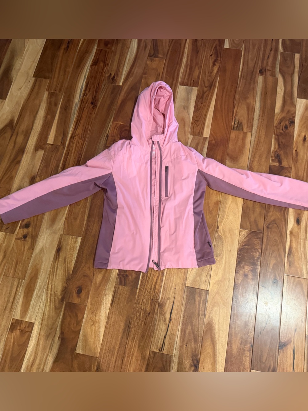 Spyder Pink Hooded Ski Jacket with Mauve Panels girl size large (14-16) like new